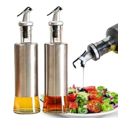 Imagem de Galheteiro de Aço Inox e Vidro, Dosador para Azeite e Vinagre, 300ml, Sistema de Fácil Abertura