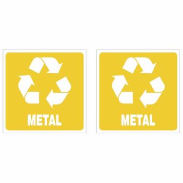Imagem de Adesivo Coleta Seletiva Identificação de Lixeiras Kit 12x12cm - Plástico, Papel, Metal, Orgânico, Vidro, Borracha, Reciclável (Metal - Amarelo)