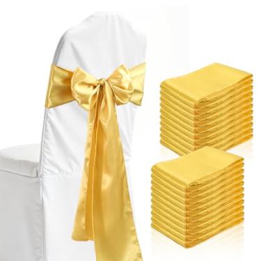 Imagem de LLOUSSAK 20 faixas de cadeira douradas, laços de cetim para casamento, fita universal, decorações de cadeiras de casamento, capas de cadeiras para casamentos, festas, recepções, eventos e banquetes
