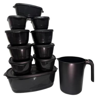 Imagem de Potes Hermeticos para Mantimentos,Kit Jogo de Cozinha C/15 Potes de Plastico Hermetico Resistente Ideal para Armazenar Alimentos+Jarra(Kit 11 Peças - PRETO)