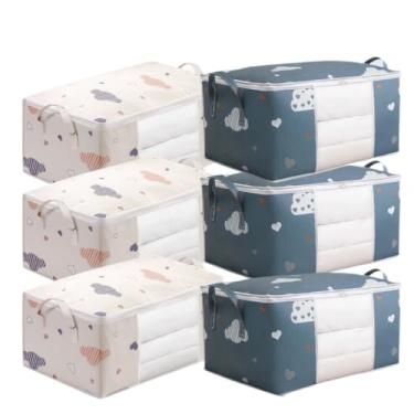 Imagem de KIT 4 UNIDADES Caixa Saco Organizador Cobertor Casaco Guarda Roupa Ecológico Anti-Poeira Multiuso.(6 Unidades [75L] - Bege+Azul)