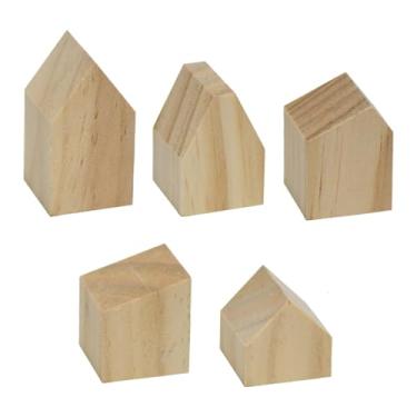 Imagem de UGPLM Miniaturas de casinhas de madeira em branco para artesanato, cubos para pintura, ideais para prateleiras, mesas, feriados e festivais, 5 Unidades
