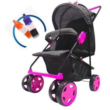 Imagem de Carrinho De Boneca Bebe Reborn Luxo Milano De Ferro Preto-Rosa