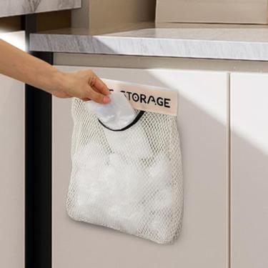 Imagem de Bolsa de armazenamento de malha para banheiro, cozinha e armário, organizador de pendurar para itens pequenos, bolsa de malha respirável para artigos de higiene pessoal, suprimentos de limpeza e