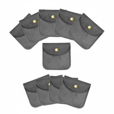 Imagem de 10 bolsas de armazenamento de joias de veludo com botão de pressão para anéis, brincos, colares (cinza, grande)