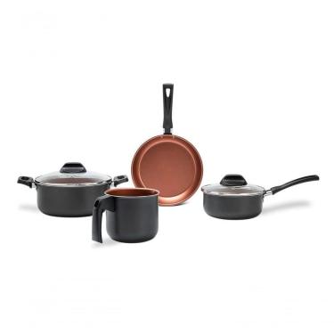 Imagem de Jogo De Panelas Brinox Topázio Antiaderente Pró-flon 4 Peças Cinza Range Cinza