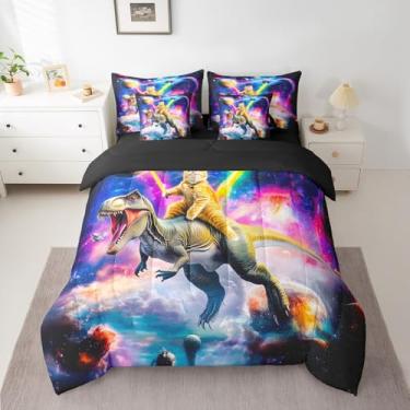 Imagem de Feelyou Conjunto de edredom de gato fofo, 7 peças, solteiro, sabre de luz, dinossauro, para crianças, adolescentes e adultos, 7 peças, edredom + lençol + fronhas + capas de almofada