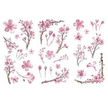 Imagem de Adesivos Washi com 3 folhas de flor de cerejeira para scrapbook, cartões, envelopes, guitarras, carros, artesanato, copos, janelas, móveis, cerejeira, árvore, decalque adesivo