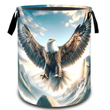 Imagem de VODRM Cesto de lavanderia Bald Eagle Mountain, cesto organizador de brinquedos para crianças e adultos, cesto de armazenamento impermeável de tecido Oxford para quarto, banheiro, decoração patriótica