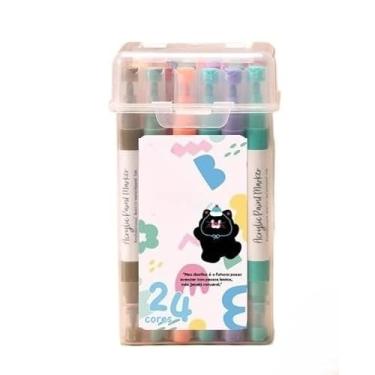 Imagem de Kit 24 Marcadores Tinta Acrílica Caneta Brush Canetinha Pintar Aquarela Plástico Esola Escritório (24 Cor Acrílico)
