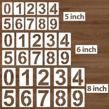 Imagem de Estêncil numérico de 13,5 cm, kit de estêncil de freio reutilizável lavável de plástico de 30 peças para pintura de endereços, modelos digitais de estênceis personalizados de número grande para