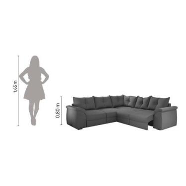 Imagem de Sofá De Canto 5 Lugares Com Retrátil Qatar Suede Cinza Cinza - SELMER 