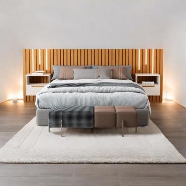 Imagem de Cabeceira Casal-queen Maracá Com 2 Mesas De Cabeceira E Leds