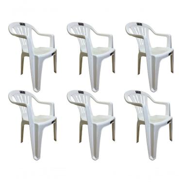 Imagem de 06 Cadeira Poltrona Plástico Mor Resistente Braço Bela Vista