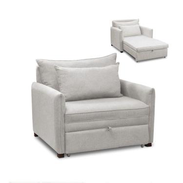 Imagem de Poltrona Cama Retrátil Solteiro Com Rodízio Cloe Bouclê E03 - D'rossi Cinza Claro