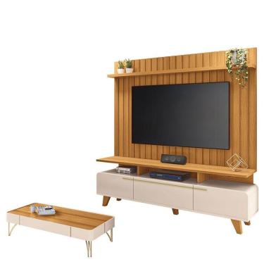 Imagem de Rack Bancada Essenza E Painel Link 2.0 Com Mesa De Centro Cadenza Off White Cinamomo - Hb Móveis