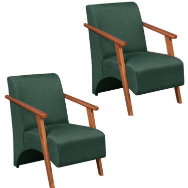 Imagem de Kit 2 Poltrona Venus 1 Lugar Braço Madeira Maciça Tecido Suede Unidecor Verde