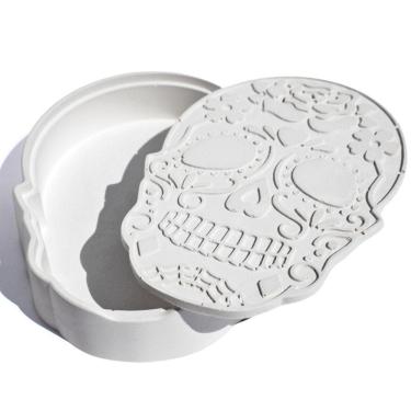 Imagem de Porta Objetos Decorativo Caveira 17cm Em Cimento Artesanal Branco