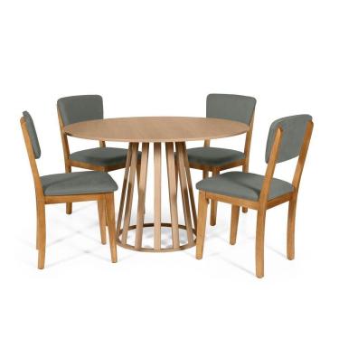 Imagem de Mesa De Jantar Redonda Gabi Jade Com 4 Cadeiras Estofadas Ella Cinza