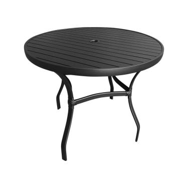 Imagem de Mesa Redonda Em Alumínio Com Tampo Ripado 80cm Área Externa Marrom