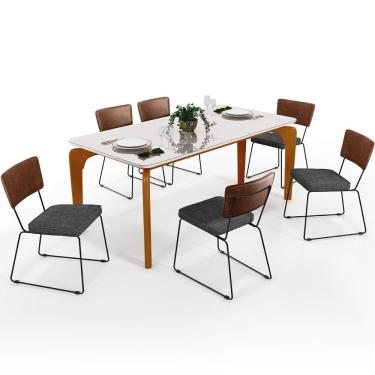 Imagem de Mesa Capri 160cm Off White E 6 Cadeiras Marrom Cinza Escuro