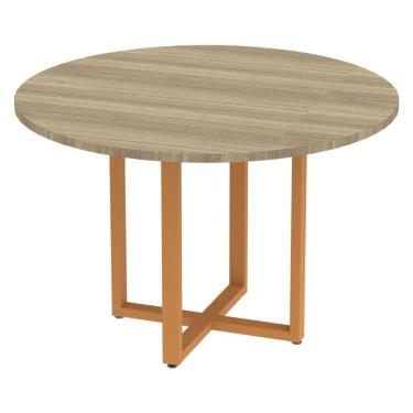 Imagem de Mesa De Reunião Redonda P25 Pandin 110 Cm (largura) Tampo Mdp Noce Naturalle Pé Aço Tubular Laranja