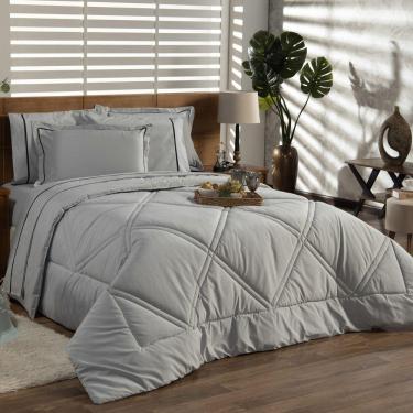 Imagem de Kit Edredom Liso Milano Dupla Face King 03 Peças Cor Cinza