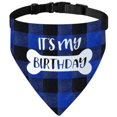 Imagem de HDGDT Coleira bandana de aniversário para cães - It's My Birthday Cachecol ajustável para animais de estimação com fivela de liberação rápida e anel em D para cães e gatos pequenos, médios e grandes