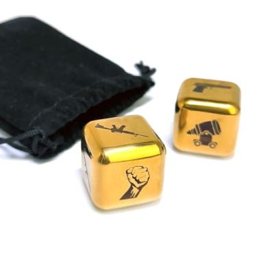 Imagem de 2Pcs/Set Creative Metal Dice Set, Laser Engraved Weapon Pattern 1-Inch D6 Rolling Game Dices for Party RPG Board Games (Gold Version)