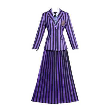 Imagem de Cosplay.fm Fantasia feminina da 2ª temporada de TV Vanisher cosplay uniforme escolar ternos góticos jaqueta saia com colete e camisa (roxo, P)