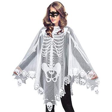 Imagem de Esqueleto feminino fantasia de Halloween poncho de capa de esqueleto, inclui máscara de baile de máscaras para Halloween (branco)
