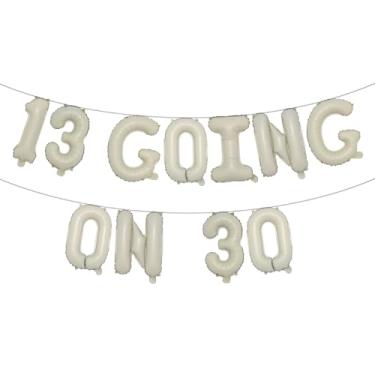 Imagem de 13 Going On 30 Banner multicolorido com glitter - decorações de festa de aniversário de 13 e 30 anos, lembrancinhas e suprimentos (13 GOING ON 30 Cream)