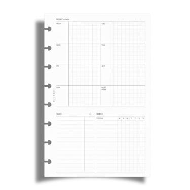 Imagem de Cloth & Paper Inserções semanais para planejadores de administração | Tamanho de meia letra 14 x 21 cm | Punção de 8 discos | Início de segunda-feira | Refil de agenda semanal com coluna de tarefas e