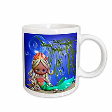Imagem de 3dRose mug_66270_1"Adorável sereia sob o mar com bolhas e conchas é um encanto Caneca de cerâmica, 325 ml, multicolorida