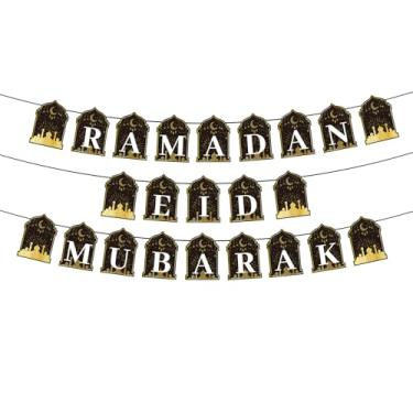 Imagem de Faixa Eid Mubarak, faixa pré-corda Ramadan Kareem Banner Ramadan Guirlanda Mubarak Faixa suspensa para lareira Eid Photo Booth Decoração para festa de parede em casa