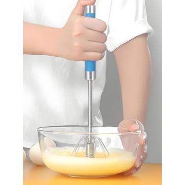 Imagem de Batedor de ovos de aço inoxidável de 25,4 cm, batedor giratório manual, espumador de leite versátil, misturador manual para misturar, bater, bater e mexer, azul