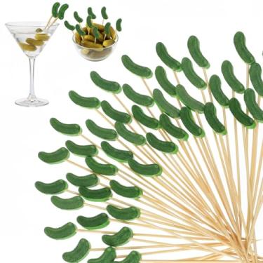 Imagem de Tioncy 100 palitos de coquetel de pepino em conserva 12 cm palitos de coquetel para aperitivos espetos decorativos de bambu decorações de pepino em conserva palhetas de frutas verdes para suprimentos
