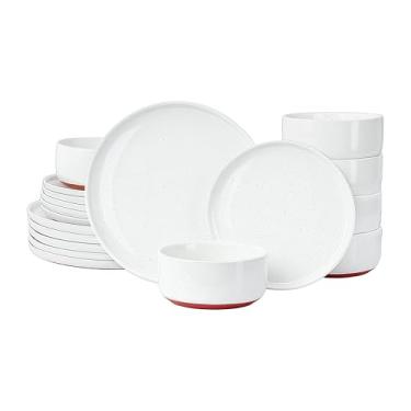 Imagem de GZG Conjunto de pratos e tigelas, 18 peças modernas de cerâmica para 4, conjunto de pratos de cozinha e jantar, conjunto de louça de grés, seguro para micro-ondas e lava-louças (branco, conjunto de 18