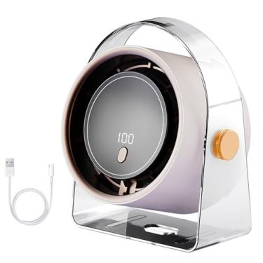 Imagem de Aocojar Ventilador de mesa, ventilador portátil recarregável com cabeça de rotação de 90 °, visor de energia digital LED e função de ajuste de vento de 5 velocidades, ventilador pequeno ultra