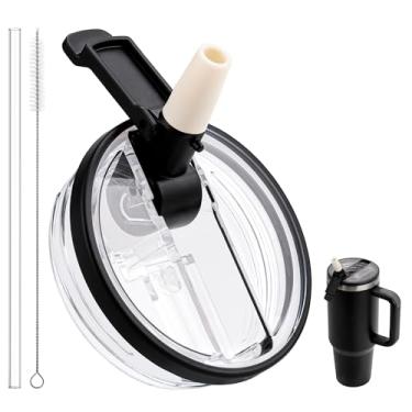 Imagem de Bluwing Tampa Flip Straw para Stanley Quencher H2.0 & ProTour Tumbler, 1,134 g Tampa de copo de substituição para copo Stanley, à prova de vazamento (preto)
