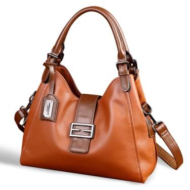 Imagem de Ruvafeny Bolsas e bolsas femininas de couro vegano com compartimentos com zíper, bolsa tiracolo feminina, B - marrom retrô