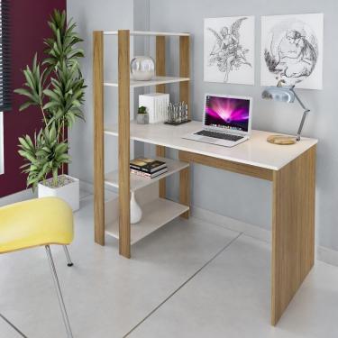 Imagem de Escrivaninha 120Cm Com Estante Lateral Multimóveis Cr25207 Off White/Carvalho Off White/Carvalho