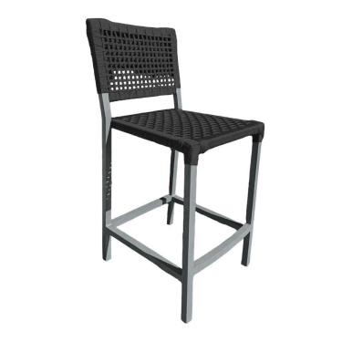 Imagem de Banqueta França Em Corda Náutica E Base Em Alumínio Cinza Para área Gourmet Preta - Cor: Preto