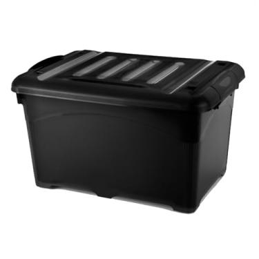Imagem de CAIXA ORGANIZADORA 95 LITROS BLACK EMPILHÁVEL COM TAMPA E TRAVAS LATERAIS, COM RODÍZIOS PARA DESLOCAMENTO
