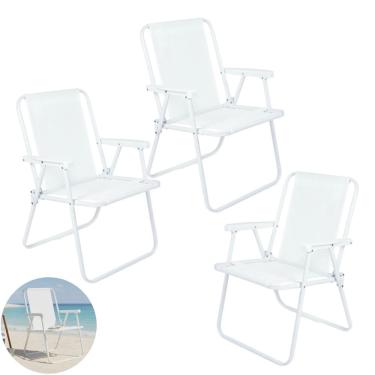 Imagem de Kit 3 Cadeira de Praia Alta Piscina Jardim Aço Branca 110Kg - 2058 Mor