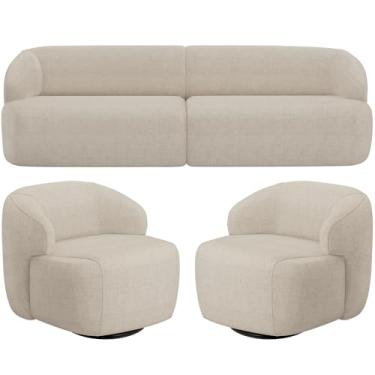 Imagem de Sofá 4 Lugares Curvo Orgânico com 02 Poltronas Para Sala Living 280cm Barolo L06 Linho Bege Escuro - Lyam Decor