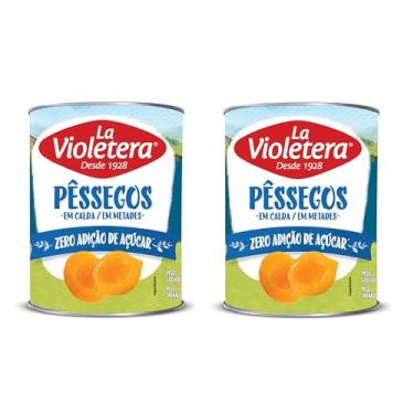 Imagem de La Violetera Pêssegos em Calda Zero Açúcar - Kit com 2 Latas - 485g Cada - Diet - Sem Adição de Açúcar
