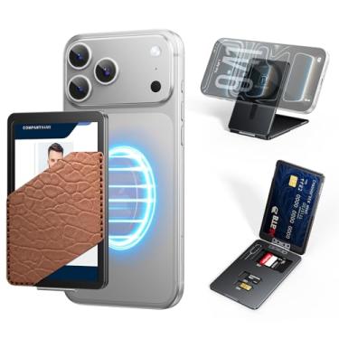 Imagem de XAOVUIR Suporte magnético para cartão, forte MagSafe, suporte para cartão, [comporta 2 cartões + 2 cartões SD] com bloqueio de RFID, suporte para cartão de crédito, tripé para iPhone 17 16 15 14 13 12
