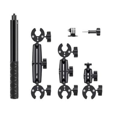 Imagem de Ergocar Suporte para câmera de motocicleta, kit de montagem com braçadeira dupla, 111 cm, bastão de selfie invisível, suporte telescópico, adequado para câmera de ação Insta 360, suporte de