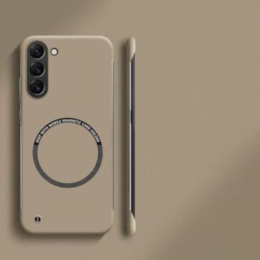 Imagem de Capa fina magnética sem moldura para Samsung Galaxy S23 Fe S24 S25 Ultra Plus com carregamento sem fio, capa traseira rígida fosca em PC (para S25 Ultra/Marrom)